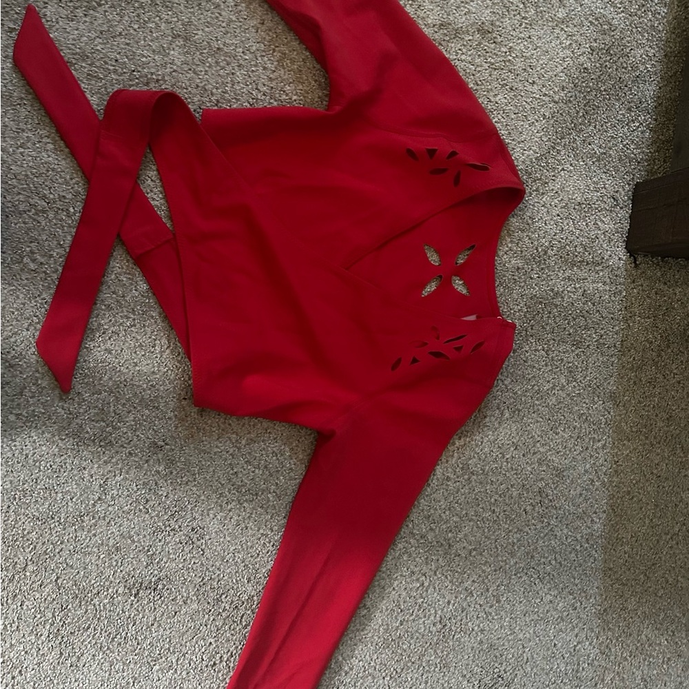 GIGI C Red Crop Top with Cutout Design